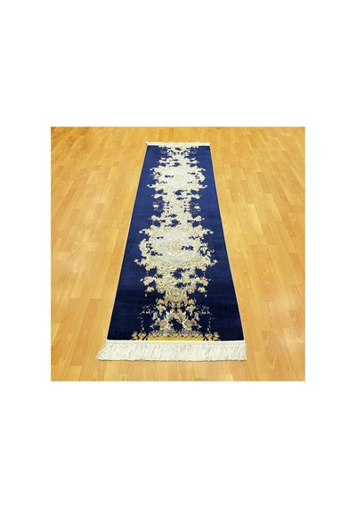 Klasik İran Tarzı 80 X 250 Cm İpek Yolluk Mavi