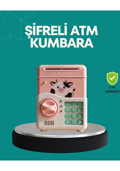 Pembe Atm Kasa Görünümlü Elektronik Şifreli Çocuk Kumbarası Mh-hs3533-8748