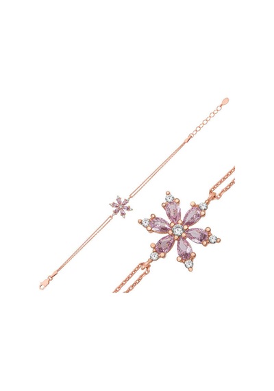 Gümüş Rose Lila Lotus Çiçeği Kadın Bileklik Gümüş Gümüş