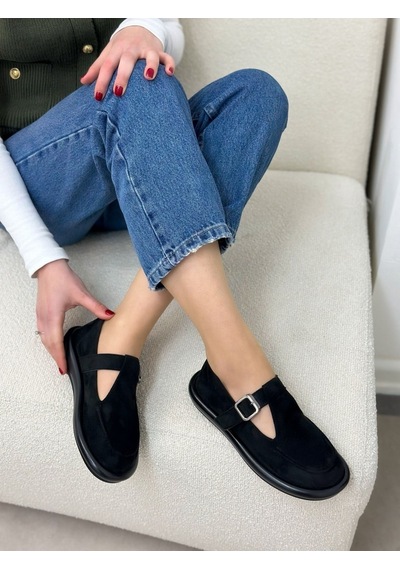 Erva'nın Butiği Siyah Süet Olivia Toka Detaylı Kadın Loafer-5999