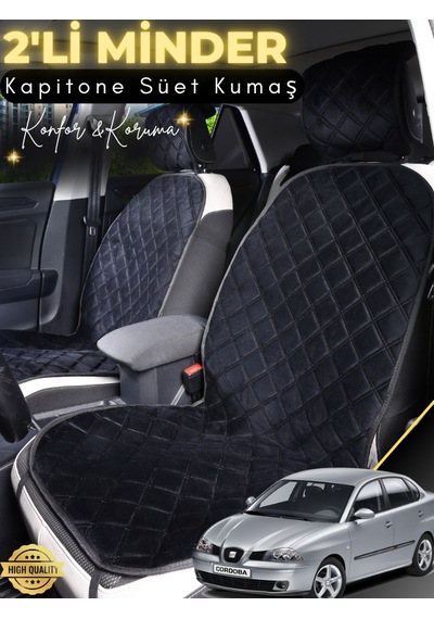 Seat Cordoba Uyumlu 2'li Süet Oto Koltuk Minderi Tam Koruma Hızlı Montaj Su Geçirmez A2 Siyah