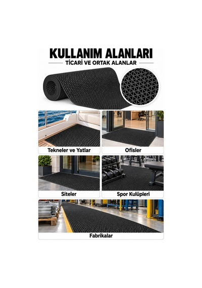 Hortumtech Zmat Yıldız Paspas Kaydırmaz Pvc Islak Zemin Duş Havuz Su Tahliyesi 5 Mm - Siyah 120 X 650 Cm