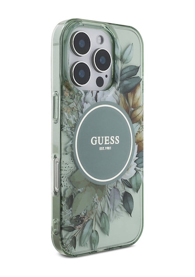 Apple Uyumlu iPhone 16 Pro Kılıf Guess Lisanslı Magsafe Özellikli Iml Baskılı Çiçek İnci Bileklikli Yeşil