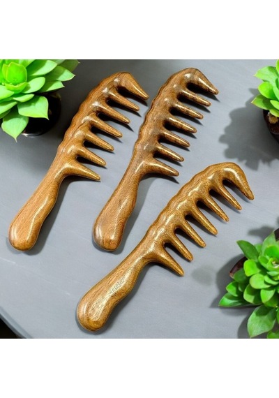 Sorendy AT-118 Kıvırcık Saçlar İçin Ahşap Sandal Ağacı Geniş Dişli Tarak 20 CM