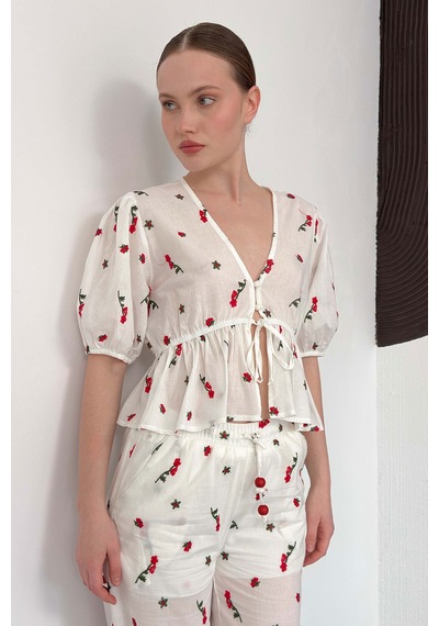 Verymoda Nakışlı Vual Bluz D2885 Kırmızı