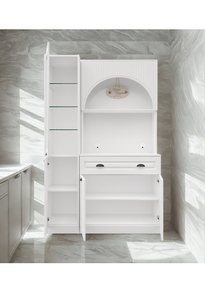 Lureo Nera Arch Sol Vitrinli Kahve Köşesi Led Aydınlatmalı, Komple Mdf Premium Kahve Ünitesi Beyaz Lureo Nera Arch Sol Vitrinli Kahve Köşesi Led Aydınlatmalı, Komple Mdf Premium Kahve Ünitesi Beyaz