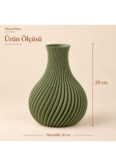 Sarmal Tasarım Dekoratif Vazo 20 Cm Kuru Ve Yapay Çiçek Vazosu Haki