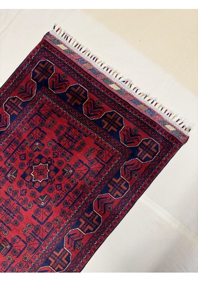 El Dokuma Yolluk Afgan Halı 100% Yün Kök Boya Elsanat Eserı Yildiz Desenlı Kırmızı