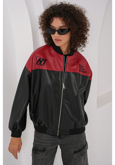 Bigdart 0698 Baskılı Suni Deri Bomber Ceket - Bordo