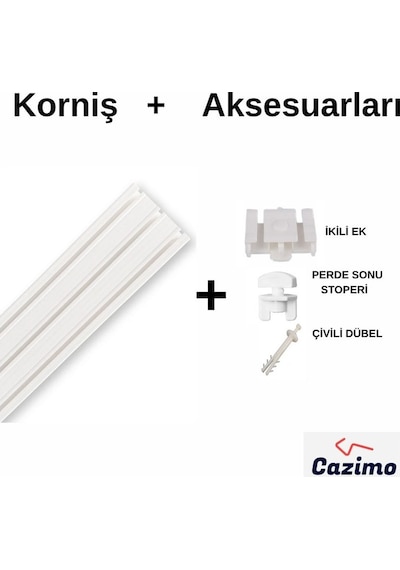 Üçlü Korniş Rayı Pvc Perde Rayı Ölçü Seçenekli Tavan Tipi Beyaz Korniş Sistemi 3 Metre