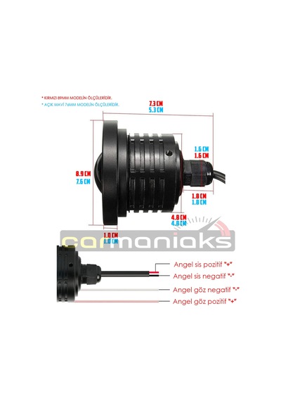 Mercekli Angel Led Halkalı Sis Far Metal Alaşım Gövde Su Geçirmez 76 MM Beyaz