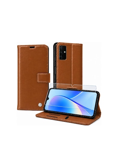 Tr Vivo Y20 İle Uyumlu Cüzdanlı Kartlıklı Standlı Kapaklı Suni Deri Telefon Kılıfı Ve Ekran Koruyucu Cam Seti