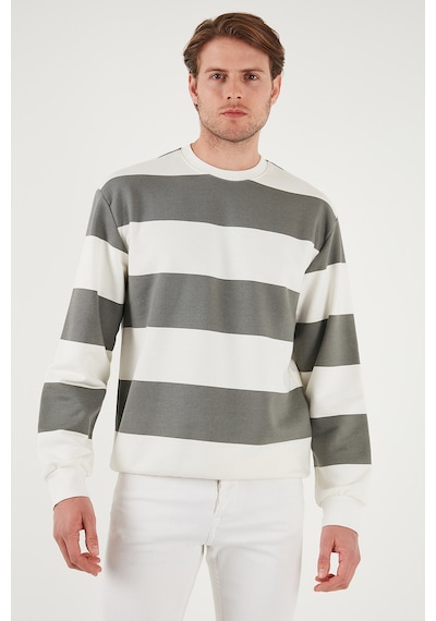Buratti Pamuklu Çizgili Regular Fit Bisiklet Yaka Erkek Sweat 5905790 Açık Haki