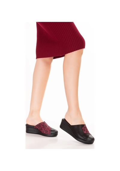 Gondol Kadın Hakiki Deri Dolgu Topuk Leopar Detaylı Sabo Terlik Özl.81 Bordo Leopar Bordo - Leopar Gondol Kadın Hakiki Deri Dolgu Topuk Leopar Detaylı Sabo Terlik Özl.81 Bordo Leopar Bordo - Leopar