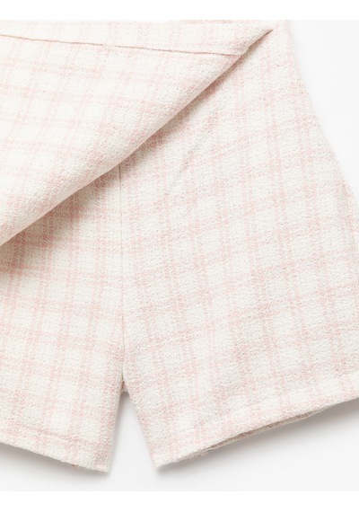 Koton Beli Lastikli Ekoseli Tüvit Şort Etek Pembe Ekose 6wkg40046aw Pembe Ekoseli