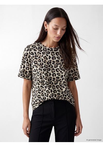 Lcw Everyday Kahverengi Leopar Desenli Kadın Tişört