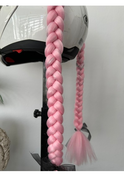 Motor & Motosiklet Pembe Simli Çift Örgü Saç Kask Dış Aksesuarı Diğer