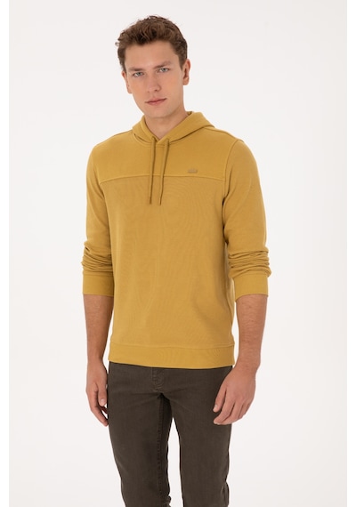 U.S. Polo Assn. Erkek Regular Fit Kapüşonlu Petek Dokulu Hardal Sweatshirt 50315526-VR151