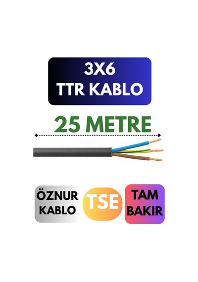 Öznur 3x6 Ttr Kablo Metre Seçenekli Siyah - 25 Metre