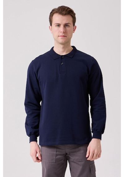 Galanthus Polo Sweat Uzun Kollu Pamuklu Sweatshirt İş Ve Günlük Kullanım İçin Lacivert