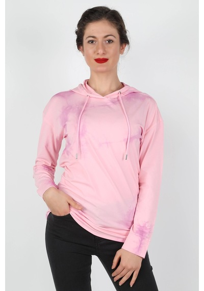 Kadın Kapüşonlu Batik Sweatshirt Pembe