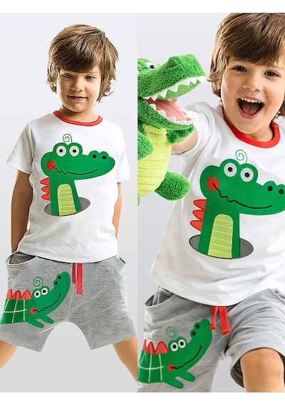 Denokids Timsah Baggy Erkek Çocuk Yazlık T-shirt Şort Takım