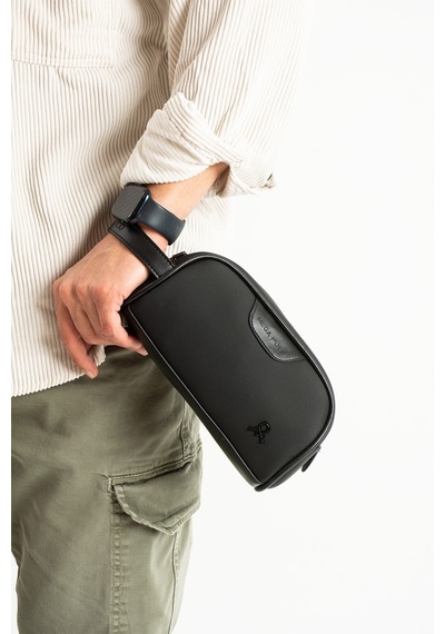 Mega Çanta Erkek Siyah Vegan Deri Portföy Traşlık El Çantası