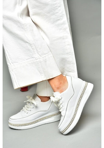 Fox Shoess602008704 Beyaz Kumaş Kalın Tabanlı Spor Ayakkabı Sneakers Beyaz