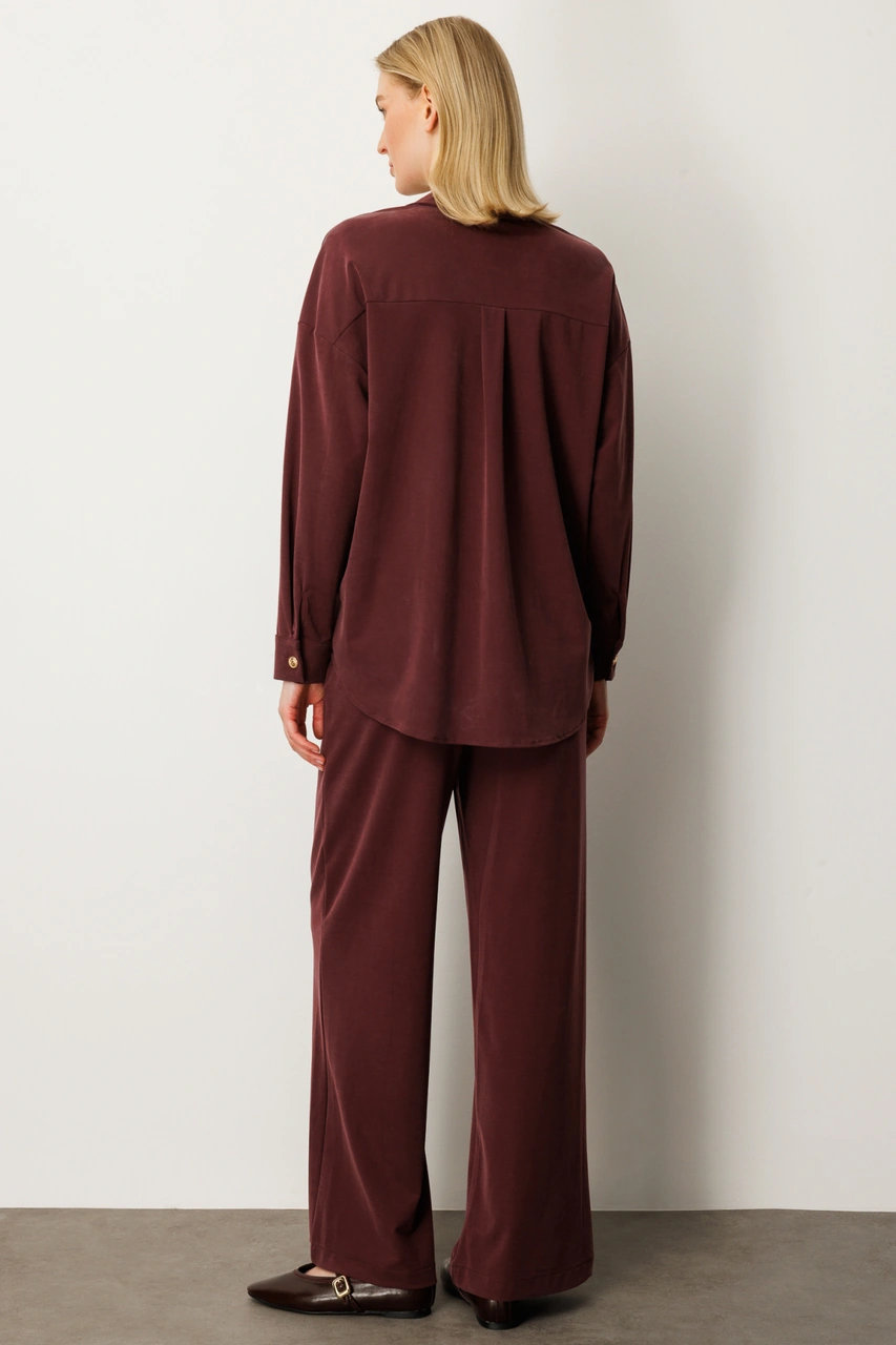 On Kadın Beli Lastikli Bol Paça Pantolon 66307 Bordo Bordo