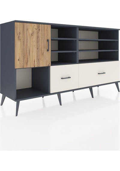 Hyperion Konsol 8 Raflı 2 Çekmeceli Tek Kapaklı 176x44x99 Antras Antrasit-çam/aytaşı Hyperion Konsol 8 Raflı 2 Çekmeceli Tek Kapaklı 176x44x99 Antras Antrasit-çam/aytaşı