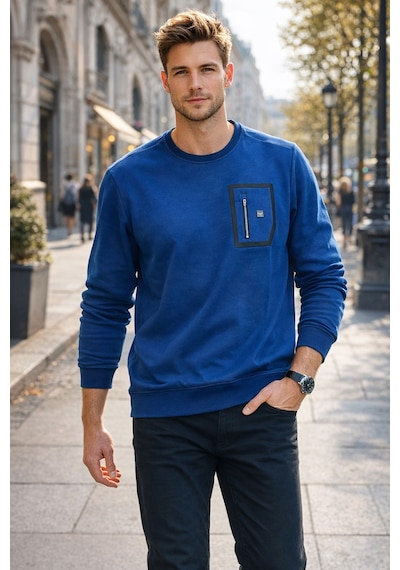 Remsa Erkek Fermuar Detay Bisiklet Yaka Pamuklu Sweatshirt 24722 İndigo İndigo