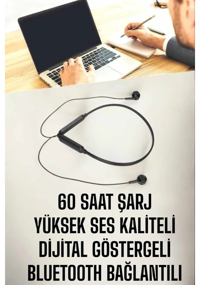 Lb Kablolu Boyun Askılı Dijital Göstergeli Bluetooth Kulaklığı 60 Saat