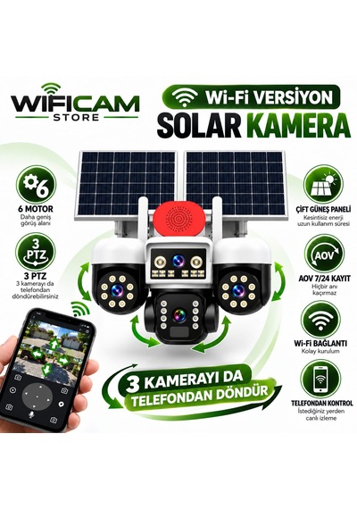 3 Kameralı 6 Motorlu Wifi Solar Kamera 3 Kamerada Telefondan Dönebilir