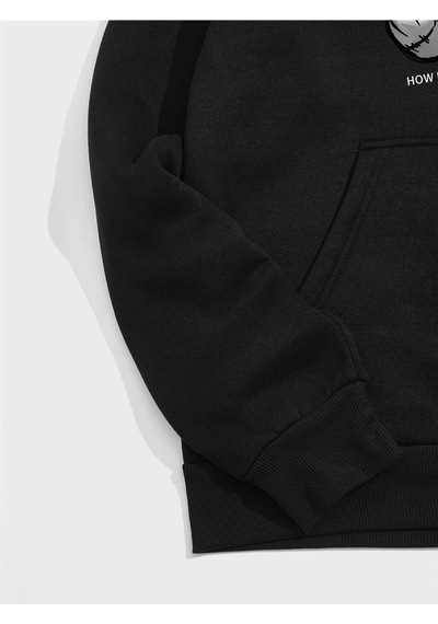 Startmore Unisex Super Baskılı Kapüşonlu Sweatshirt Beyaz Siyah