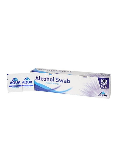 Aqua Alkollü Mendil %70 Alkol Swap Cilt Temizleme Mendil 100 Adet