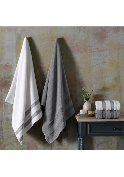 Velvet Pure Beyaz Antrasit Pamuk Hamam Seti, Beyaz, Antrasit, S-m/l-xl Cok Renkli