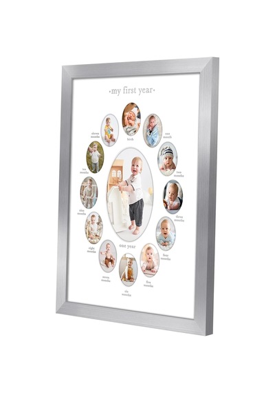 Kırılmaya Dayanıklı Camlı 12x16 Birinci Yıl Fotoğraf Çerçevesi - On İki 2x3 Fotoğraf ve Bir 5x7 Resme Uyar - Kreş Dekoru, Yeni Doğan Anne Hediyesi Veya Bebek Partisi İçin Kolaj Çerçevesi Çok Renkli