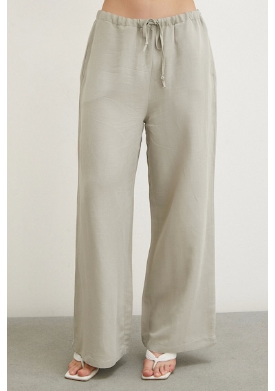 Never More Beli Lastikli Bol Paça Pantolon Haki Haki
