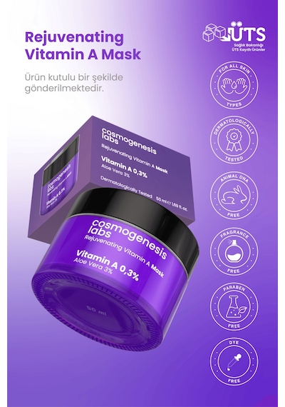 Cosmogenesis Labs %0.3 Retinol Krem Maske 50ml - Durulanan Yüz Maskesi Canlandırıcı   Vegan