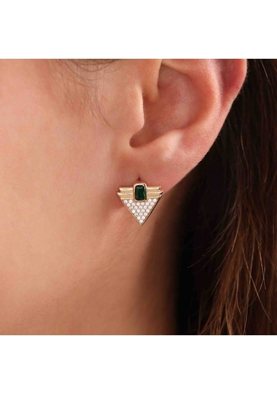 Sembol Gold Altın Emerald Taşlı Üçgen Küpe Özel Tasarım