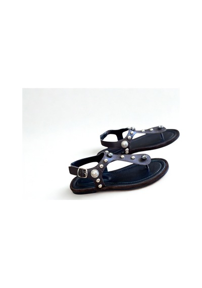 Ne&ve Shoes Kahve Hakiki Deri Kadın Parmak Arası Taşlı Sandalet Kahverengi