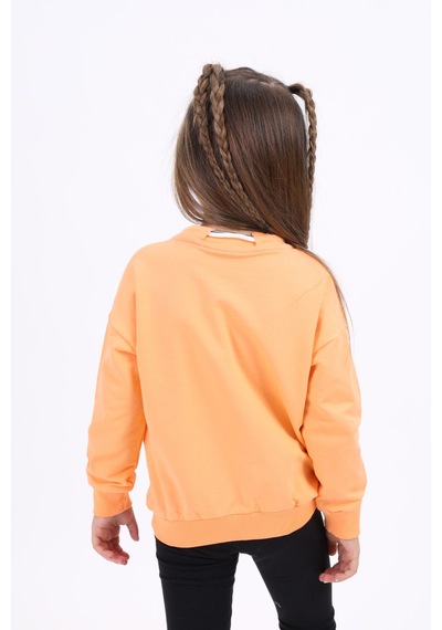 Kız Çocuk Relax Fit Bisiklet Yaka Düşük Omuz Baskılı Sweatshirt - Bağcık Detaylı & 2 İplik Turuncu Kız Çocuk Relax Fit Bisiklet Yaka Düşük Omuz Baskılı Sweatshirt - Bağcık Detaylı & 2 İplik Turuncu