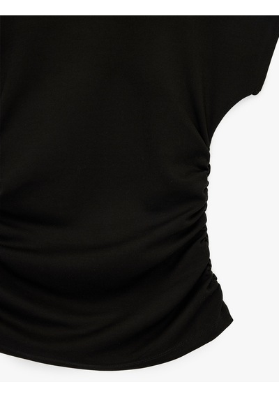 Koton Slim Fit Kısa Kollu Bisiklet Yaka Büzgülü Tişört Siyah 6sal10637ık