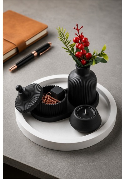 Siyah & Beyaz Modern Seramik 6 Parça Dekor Seti Minimalist Ve Şık Tasarım