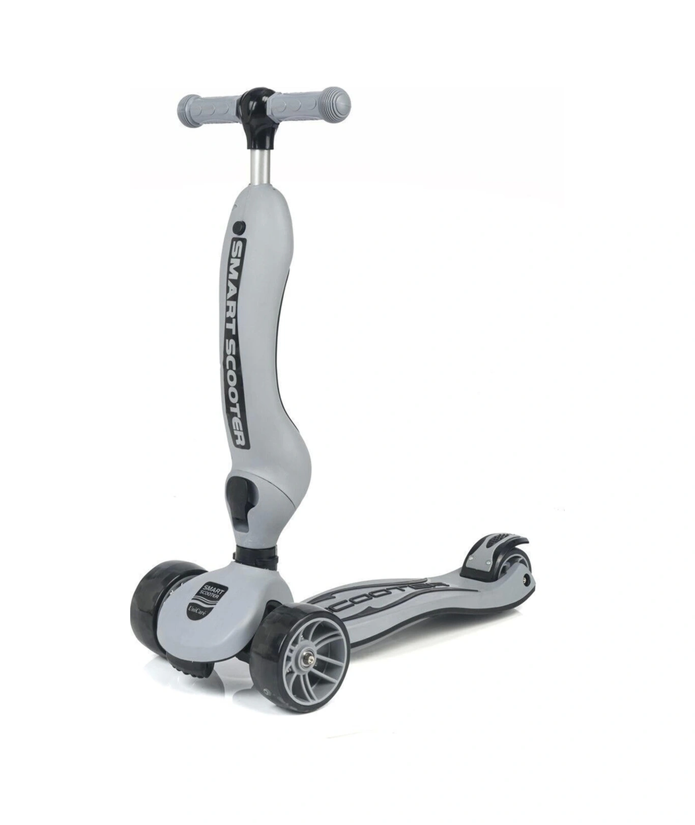 Smart Oturaklı Çocuk Scooter 3 Tekerlekli Led Işıklı Scooter Yükseklik Ayarlı - Gri Gri