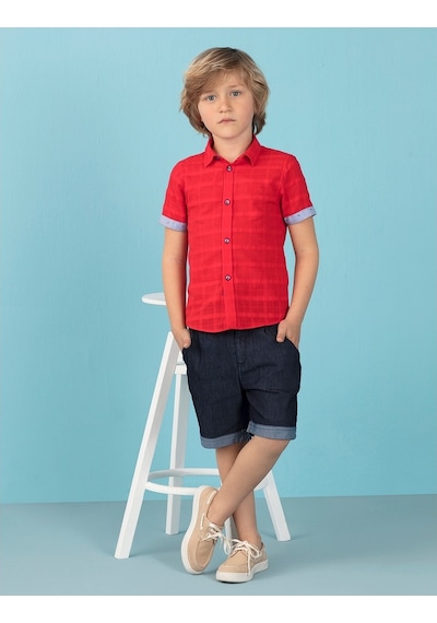 Denokids Ollie&Olla Kırmızı Erkek Çocuk Gömlek Çok Renkli