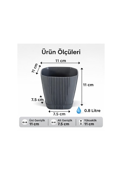 Omnipazar So-zb01 Zambak Dekoratik Plastik Saksı 0.8 Litre No:1 Antrasit 116