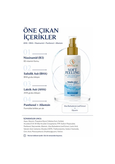 Yüz Peeling Jeli AHA BHA 100 ml Laktik Salisilik Asit Niasinamid Cilt Arındırıcı Soft Peeling