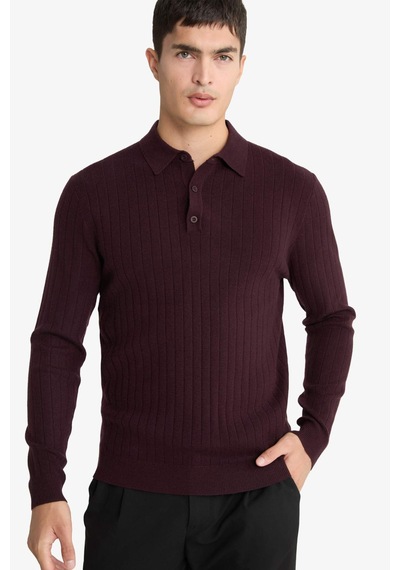 Defacto Standart Fıt Polo Yaka Triko Kazak F7576ax25wnbr34 Bordo-br34