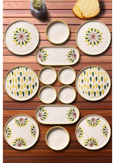 Nandy Home 14 Parça 6 Kişilik Handmade Yeşil Nokta Kahvaltı Takımı - Lüx Kahvaltılık Sunum Seti Yeşil